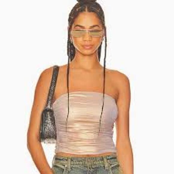 SUPERDOWN (Revolve) Demi Top Metallic Gold Ruched Tube Top Size Small S NWT - Picture 1 of 6